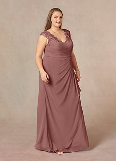 Azazie Gladys Vestidos para mãe da noiva Vestir Rosa Do Deserto de Chiffon de Linha A com Renda image10