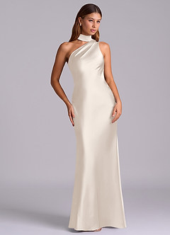 Azazie Seona Brudtärnklänningar Klänning av Sjöjungfru i Stretch Satin One-shoulder Vit Alabaster image7
