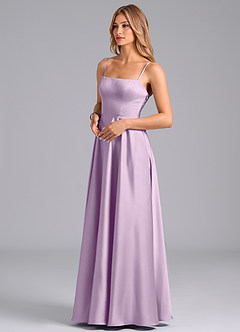 Azazie Elita Bridesmaid Dresses Frosted Lilac A-Line Pleated Stretch Satin Dress image4
