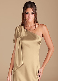 Azazie Capri Brautjungfernkleider Etui One-Shoulder Metallischer Satin Kleid Champagner image5