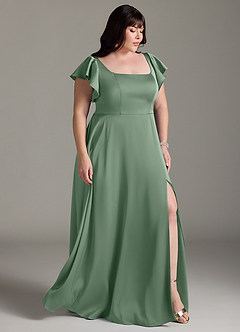 Azazie Bondi Bridesmaid Dresses Matcha A-Line Bow Stretch Satin Dress image10