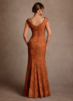 Azazie Aberdeen vestidos de madre de la novia Vestido de Naranja Quemada de Devorado Floral de Corte Recto con Plisado image2