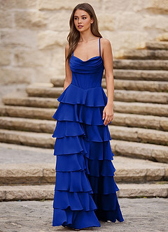 Rhythm Royal Blue Ruffled A-line Prom Dress image4