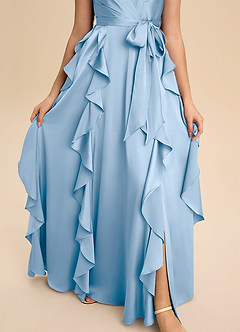 Azazie Peyton Junior Vestido de Azul Pálido de Satén Elástico de Corte en A con Plisado image6