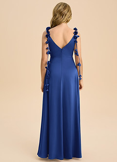 Azazie Gumdrop Junior Abito Impero in Raso Elasticizzato Plissettato Blu Reale image7