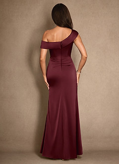 Azazie Hamptons Mother of the Bride Dresses Cabernet A-Line Pleated Stretch Satin Dress image2