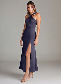 Azazie Rue Bridesmaid Dresses Stormy Mermaid Pleated Stretch Satin Dress image4