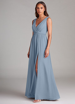 Azazie Tanicia Robes de demoiselle d'honneur Robe Trapèze en Mousseline de soie Plissée Bleu Poussiéreux image2