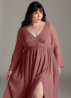 Azazie Teton Robes de demoiselle d'honneur de maternité Robe Trapèze Manche longue Longueur ras du sol Mousseline de soie image12