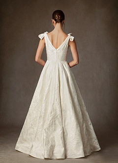 Azazie Korina Bröllopsklänningar Klä av A-Linje i Blommig Jacquard Antik Vit image2