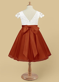 Azazie Vetty Flower Girl Dresses Ivory Paprika A-Line Lace Tulle Dress image10