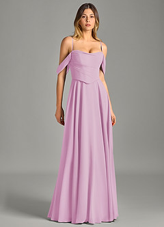 Azazie Chelsey Vestidos de damas de honor Vestido de Rosa Caramelo de Gasa de Corte en A Convertible con Vestidos sin tirantes image3