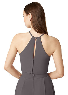 Azazie Kenzi Bridesmaid Dresses Steel Grey Pleated Chiffon Jumpsuit image6