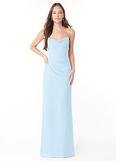Azazie Mai Bridesmaid Dresses Sky Blue Sheath Pleated Chiffon Dress image1