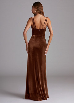 Azazie Leo Bridesmaid Dresses Umber Sheath Pleated Velvet Dress image2