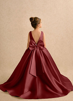 Azazie Ophelia Flower Girl Dresses Burgundy Ball-Gown Bow Mikado Dress image1
