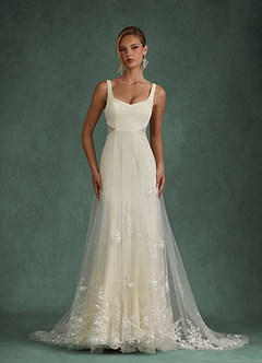 Azazie Ebony Wedding Dresses Cream A-Line Sequins Crepe Back Satin Dress image1