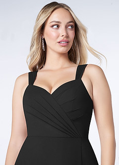 Azazie Nahrin Vestidos de damas de honor Vestido de Negro de Gasa de Corte en A con Cuello en V Plisado image5