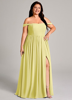 Azazie Calianna Jurken voor bruidsmeisjes Converteerbaar Jurk van Chiffon met A-Lijn Off the Shoulder Citroensorbet image13