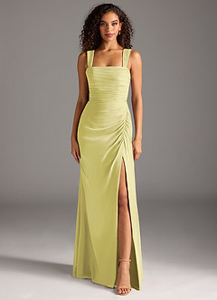 Azazie Jesaphine Bridesmaid Dresses Lemon Sorbet Sheath Bow Chiffon Dress image5