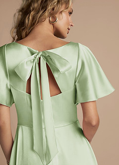 Azazie Kimber Bridesmaid Dresses Dusty Sage A-Line Ruched Metallic Satin Dress image2