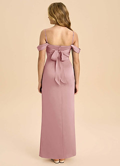 Azazie Saige Junior Osłona Zza ramienia Satyna elastyczna Długość podłogi Młodsza druhna Sukienka image2