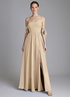 Azazie Ayanna Abiti da Damigella Abito A-Line in Chiffon a Spalla Scoperta Champagne image1
