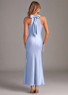 Azazie Doretta 신부 들러리 드레스 인어 주름진 스트레치 새틴 발목 길이 드레스 image6