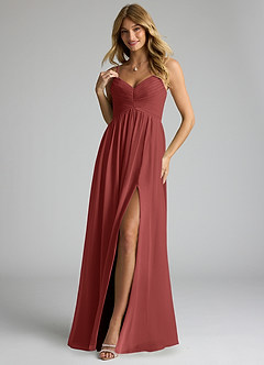 Azazie Alia Bridesmaid Dresses Terracotta A-Line Pleated Chiffon Dress image3