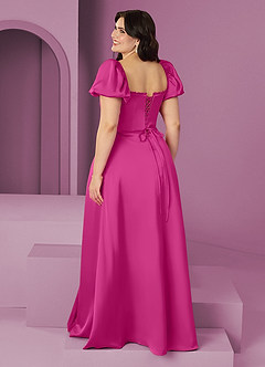 Barbie ♥ Azazie Vestidos de damas de honor Vestido de Fucsia de Satén Elástico de Corte en A con Volante image10