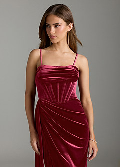 Azazie Amyra Bridesmaid Dresses Burgundy Sheath Off the Shoulder Velvet Convertible Dress image2