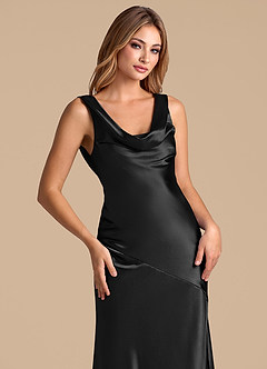 Azazie Rylina Vestidos de damas de honor Vestido de Negro de Satén Metálico de Corte Sirena image7