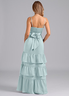 Azazie Nathalia Bridesmaid Dresses Mist A-Line Pleated Stretch Satin Dress image6