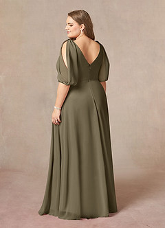 Azazie Bronwyn vestidos de madre de la novia Vestido de Verde Sauce de Gasa de Corte En A con Cuello de pico fruncido image9