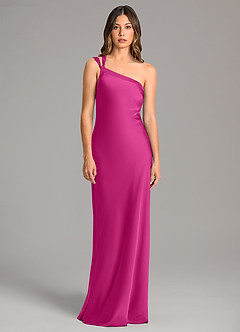 Azazie Monroe Bridesmaid Dresses Fuchsia Mermaid One Shoulder Stretch Satin Dress image4