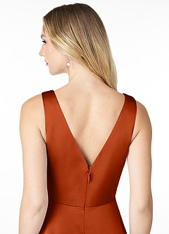 Azazie Nelly Robes de demoiselle d'honneur Robe Trapèze en Satin extensible Col en V Plissé Paprika image5