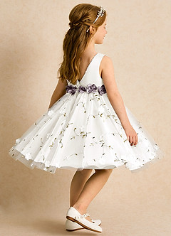 Azazie Starri Flower Girl Dresses Ivory Dusk Ball-Gown Beaded Matte Satin Dress image5