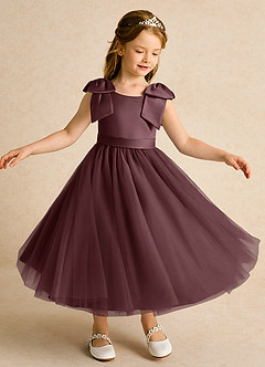 Azazie Serene Flower Girl Dresses Sangria Ball-Gown Bow Matte Satin Dress image4