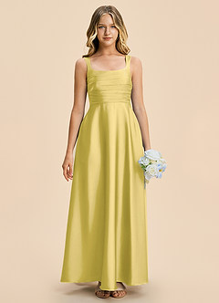 Azazie Azaria Junior A-Linie Plissee Stretch-Satin Kleid Kanarienvogel image3
