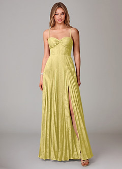 Azazie Akiko Bridesmaid Dresses Canary A-Line Sweetheart Neckline Floral Burnout Dress image1