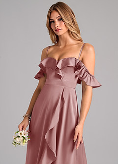Azazie Lyra Vestidos de damas de honor Vestido de Rosa Polvorienta de Satén Elástico de Corte en A Convertible con Vestidos sin tirantes image7