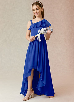 Azazie Mango Junior A-Linie Gestreift Chiffon Kleid Königsblau image2
