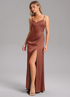 Azazie Azuree Bridesmaid Dresses Auburn A-Line Pleated Stretch Satin Dress image5