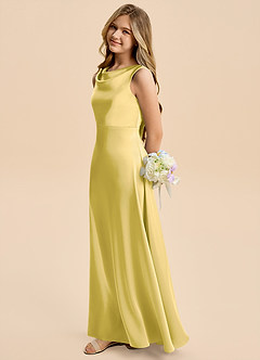 Azazie Kiki Junior Canary A-Line Bow Stretch Satin Dress image3