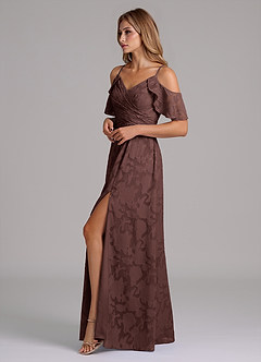 Azazie Dakota Robes de demoiselle d'honneur Robe Trapèze en Blumen-Burnout Épaule décolletée Expresso image6