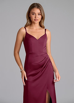 Azazie Leo Final Sale Mulberry Sheath Pleated Stretch Satin Dress image3