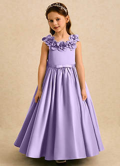 Azazie Eden Flower Girl Dresses Lilac Ball-Gown Pleated Matte Satin Dress image4