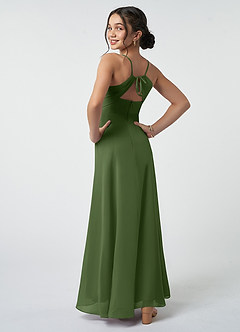 Azazie Avelina Junior Olive A-Line Pleated Chiffon Dress image5
