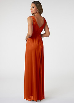 Azazie Tanicia Bridesmaid Dresses Paprika A-Line V-Neck Pleated Mesh Dress image4