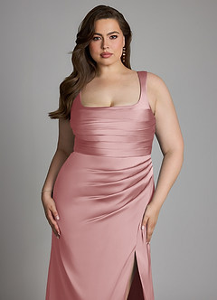 Azazie Sierra Vestidos de prueba en casa Vestido Rosa Polvorienta de Satén Elástico de Línea A con Corsé image10